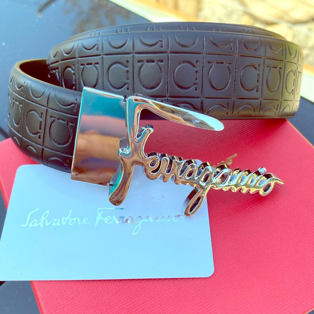 Salvatore Ferragamo Black Belt with Silver Buckle